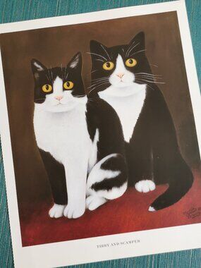 Tibby & Scamper by Martin Leman Tuxedo Cats Art Print Kitty Black White Cat Love